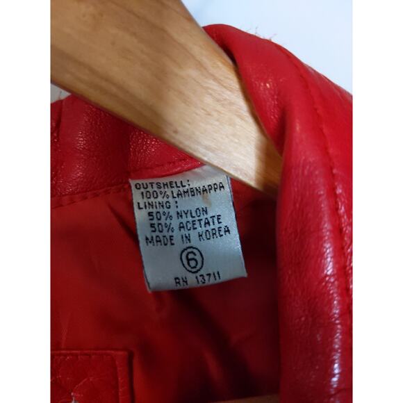 Evan Davies Coral Red 100% Lambskin Leather Cardigan Jacket Size 6 Korean Made - Picture 4 of 11